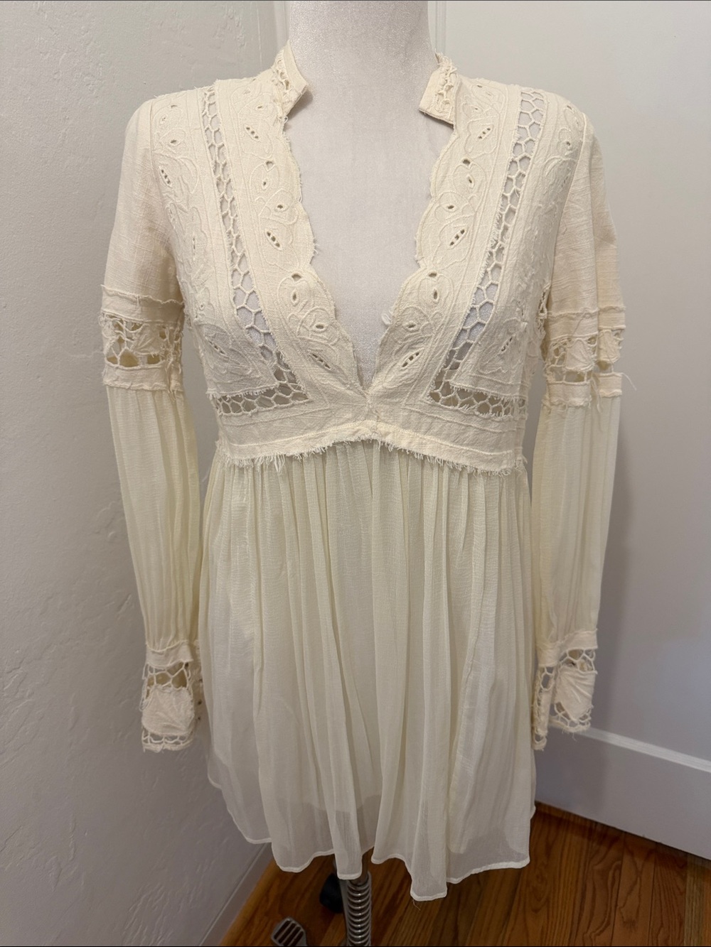 Free People Ivory Crochet Lace Mini Dress